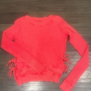 Free People Long Sleeve waffle knit top with ties on sides